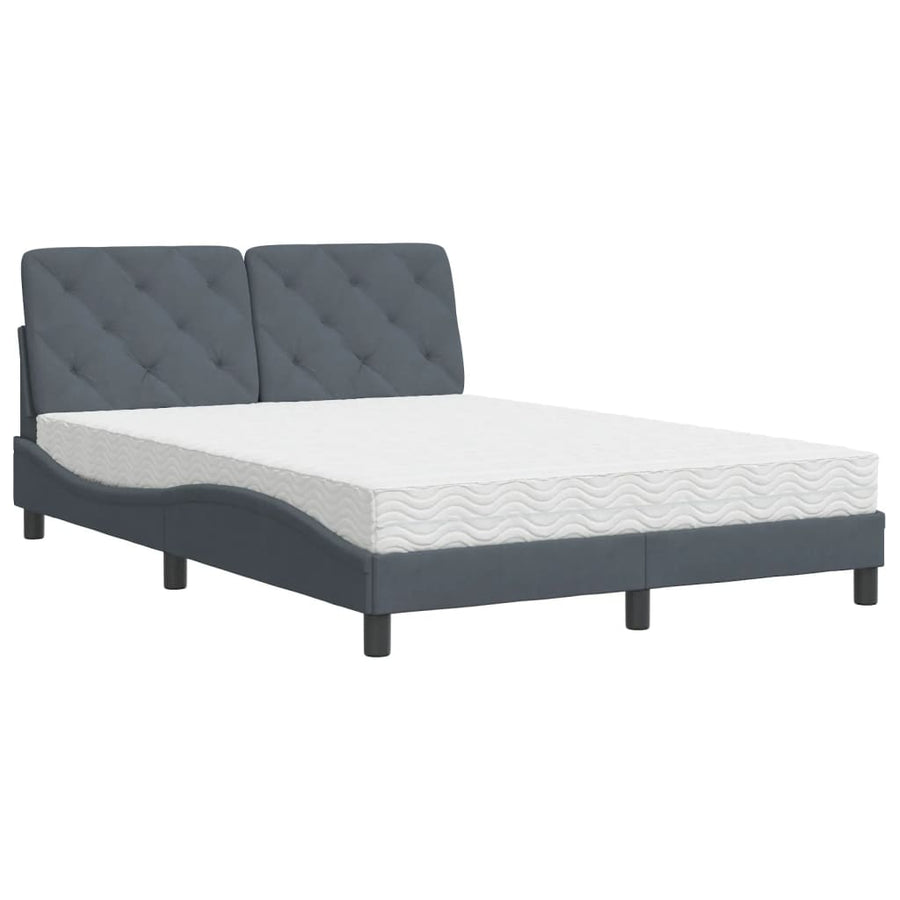 Bed met matras fluweel donkergrijs 140x200 cm