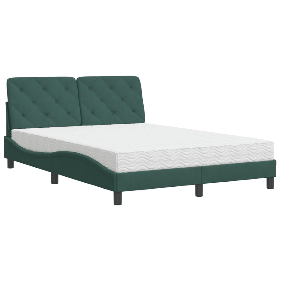 Bed met matras fluweel donkergroen 140x200 cm