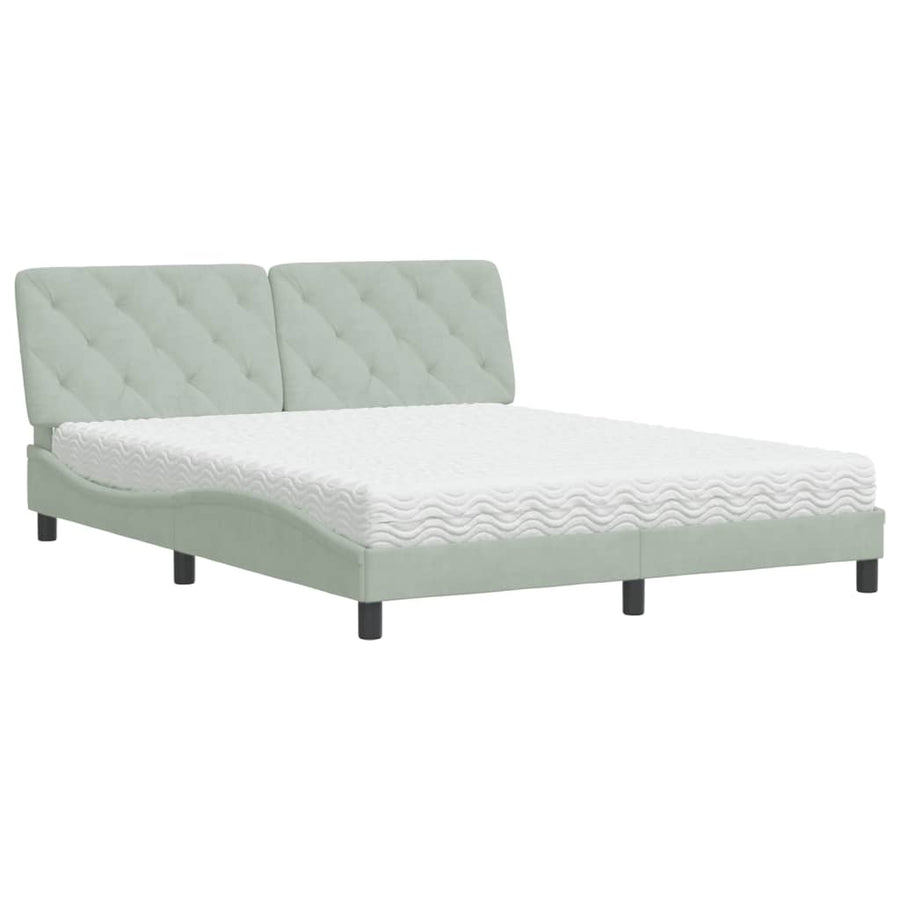 Bed met matras fluweel lichtgrijs 160x200 cm