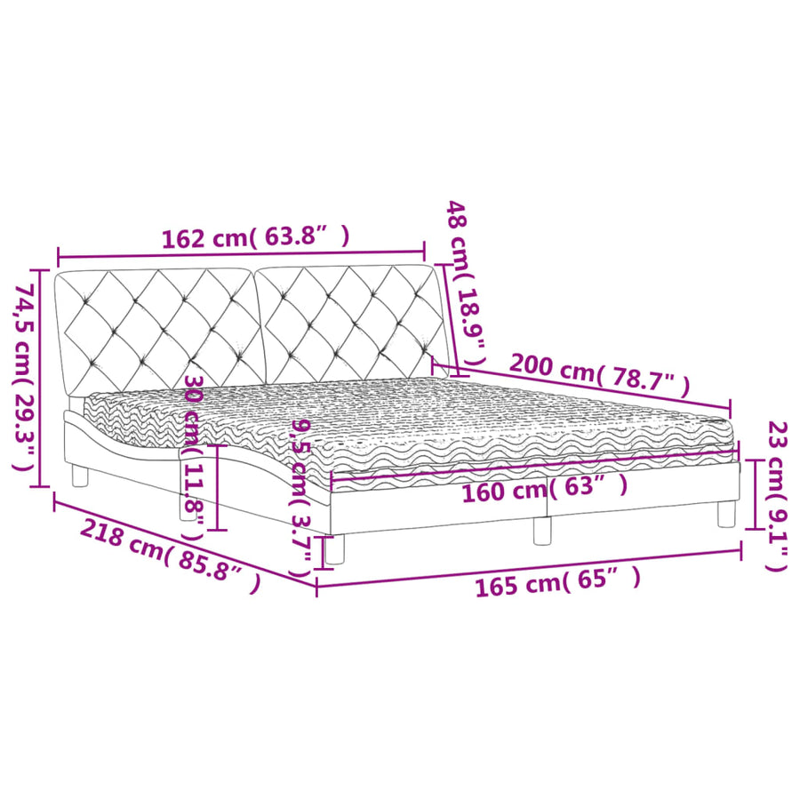 Bed met matras fluweel donkergrijs 160x200 cm