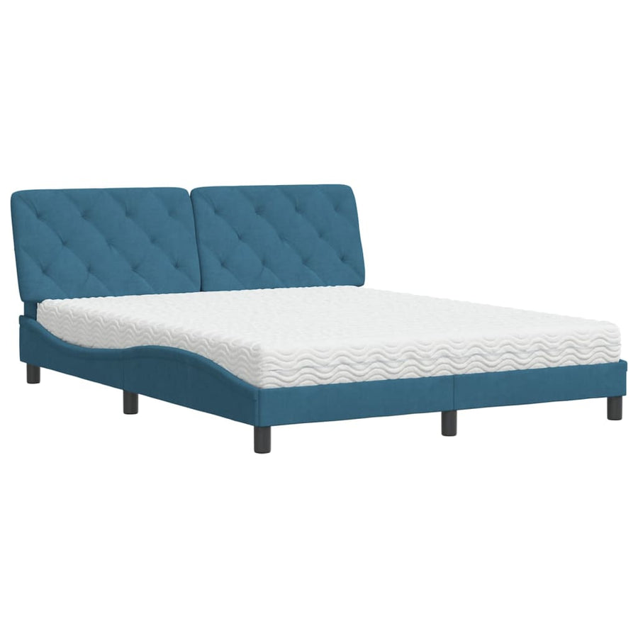 Bed met matras fluweel blauw 160x200 cm