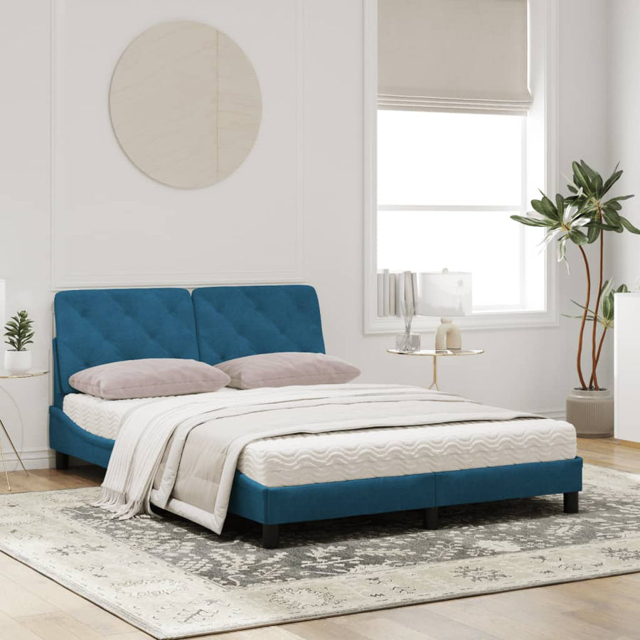 Bed met matras fluweel blauw 160x200 cm