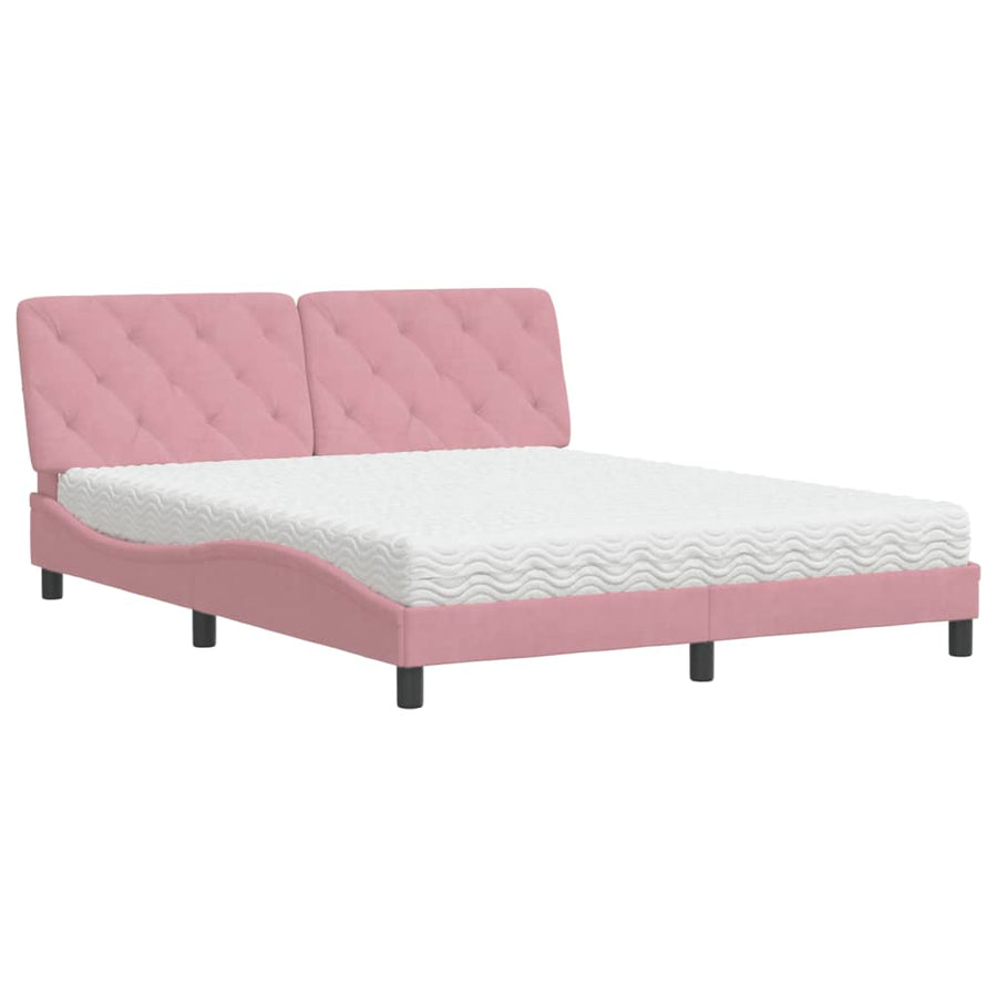 Bed met matras fluweel roze 160x200 cm