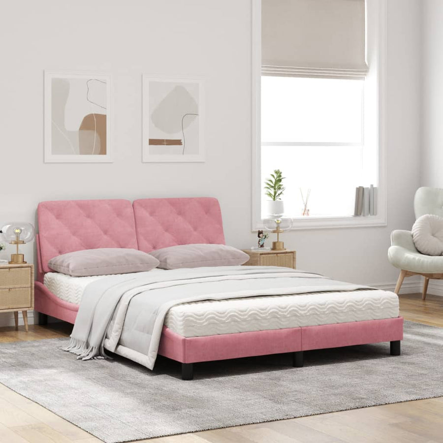 Bed met matras fluweel roze 160x200 cm