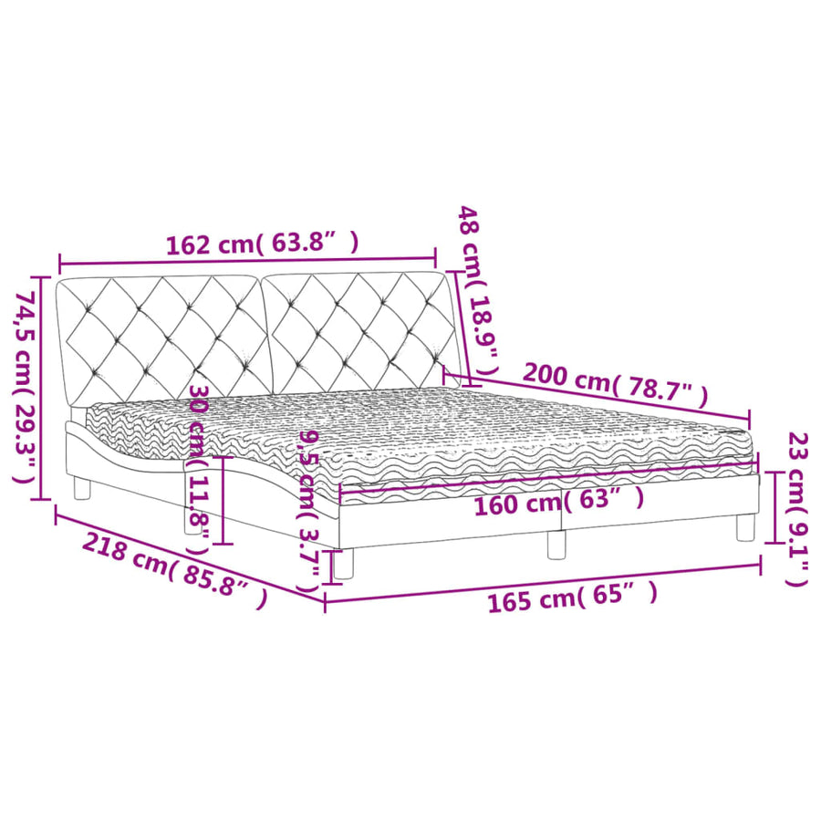 Bed met matras fluweel roze 160x200 cm