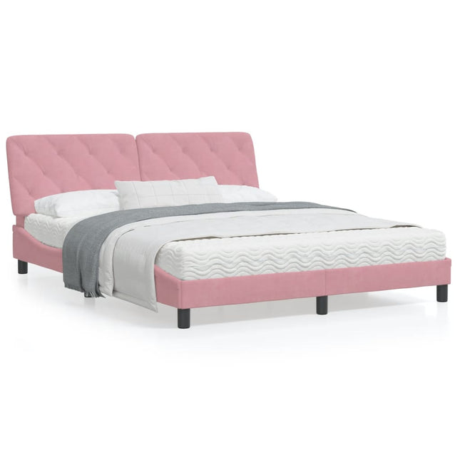 Bed met matras fluweel roze 160x200 cm