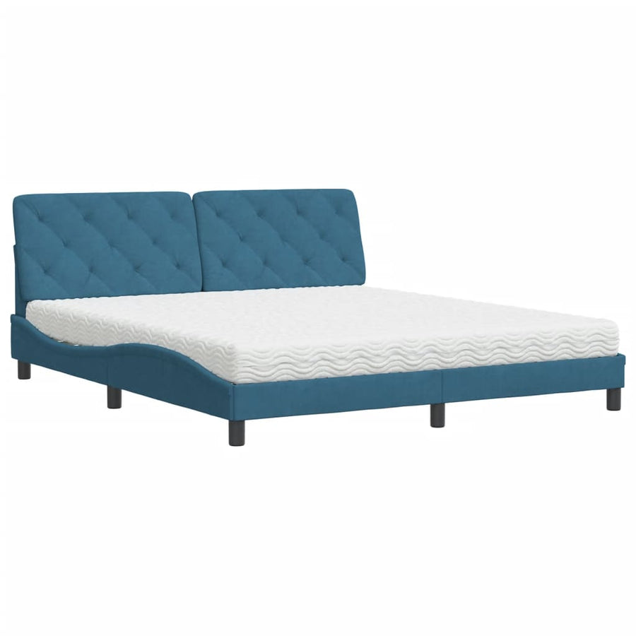 Bed met matras fluweel blauw 180x200 cm