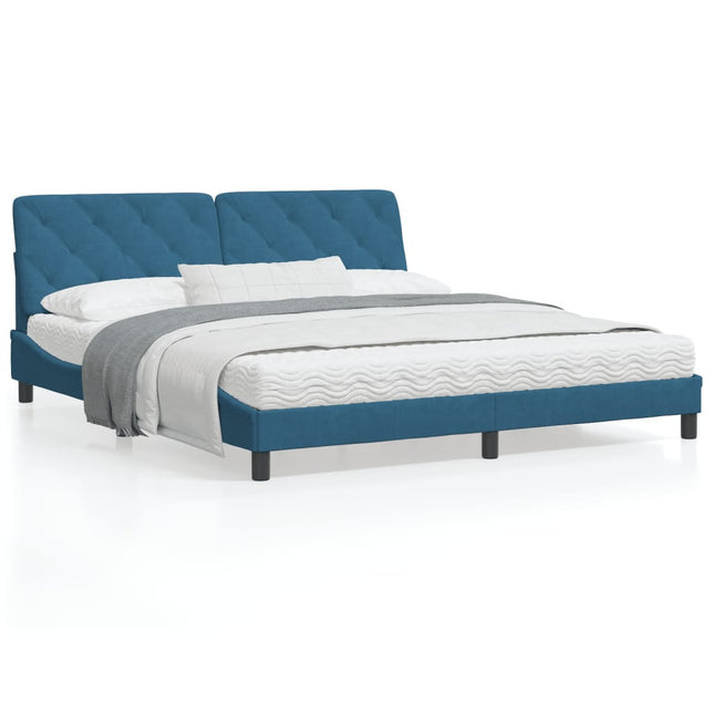 Bed met matras fluweel blauw 180x200 cm