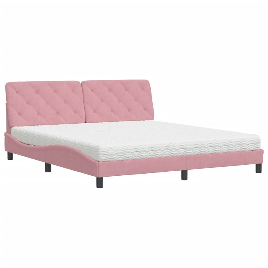 Bed met matras fluweel roze 180x200 cm