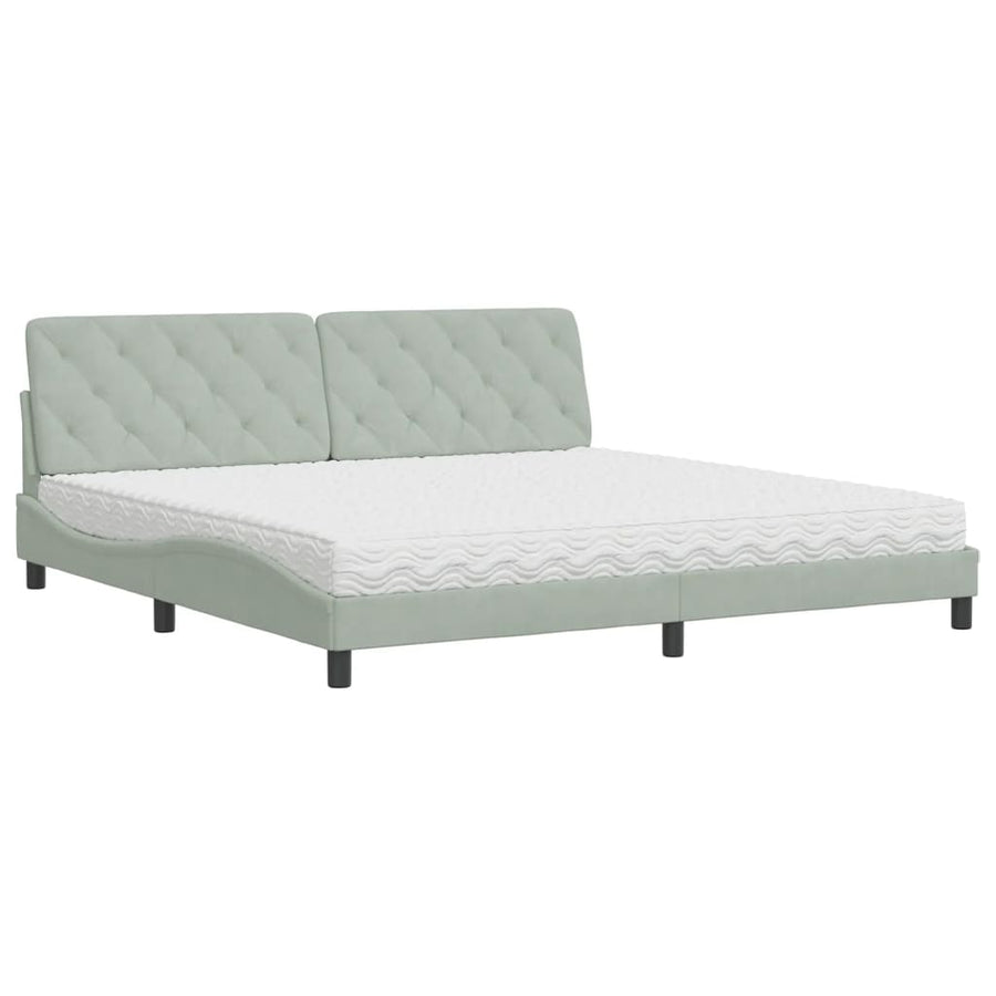 Bed Met Matras Fluweel 200 x 200 cm Lichtgrijs