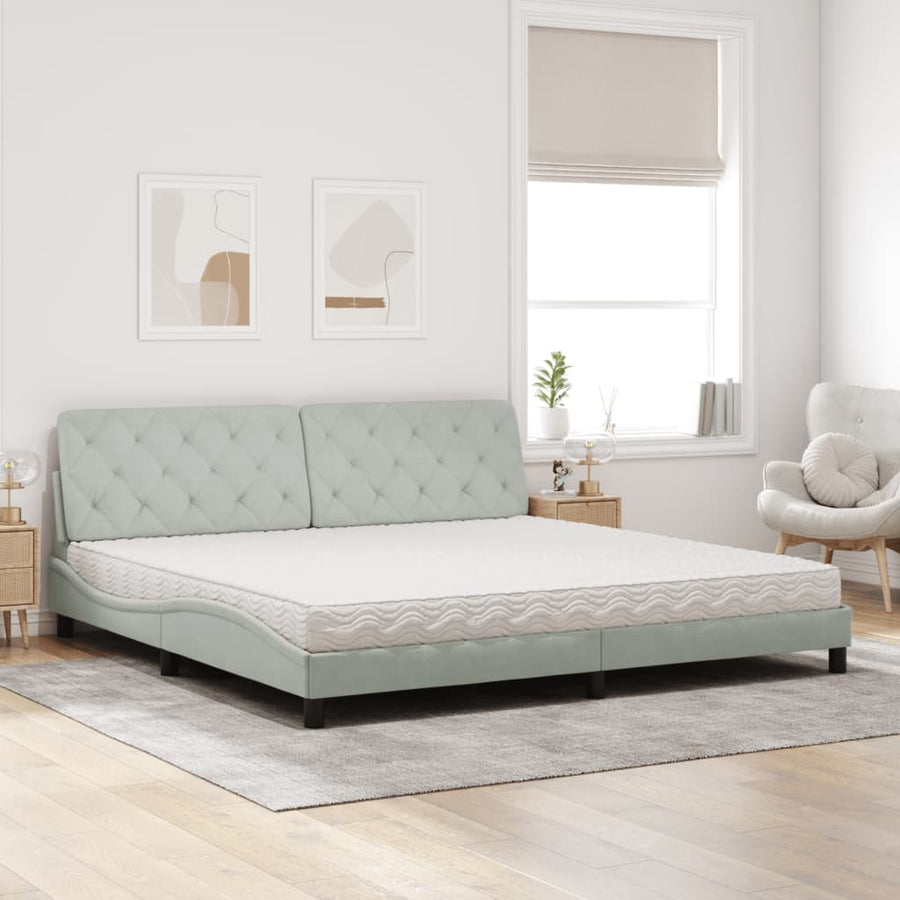 Bed Met Matras Fluweel 200 x 200 cm Lichtgrijs