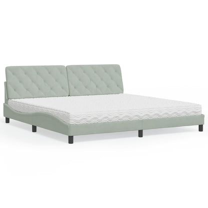 Bed Met Matras Fluweel 200 x 200 cm Lichtgrijs