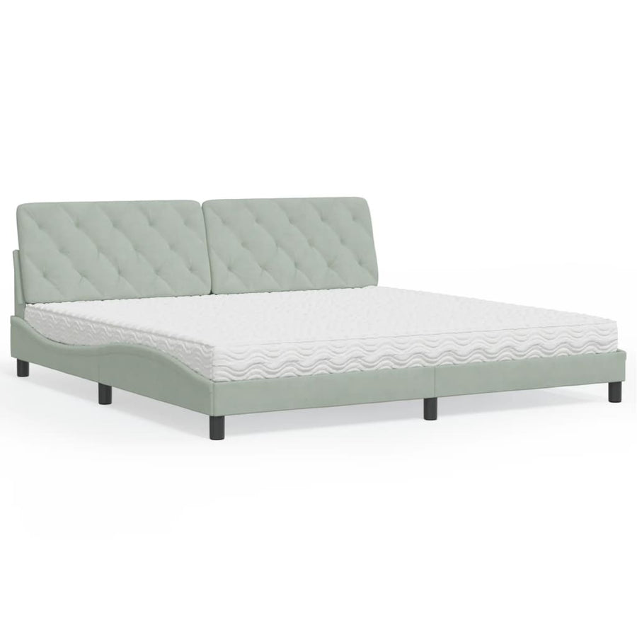 Bed Met Matras Fluweel 200 x 200 cm Lichtgrijs