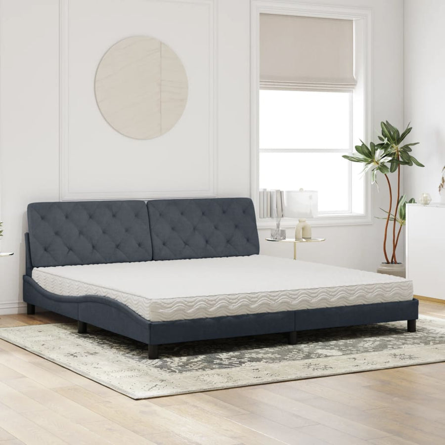 Bed Met Matras Fluweel 200 x 200 cm Donkergrijs