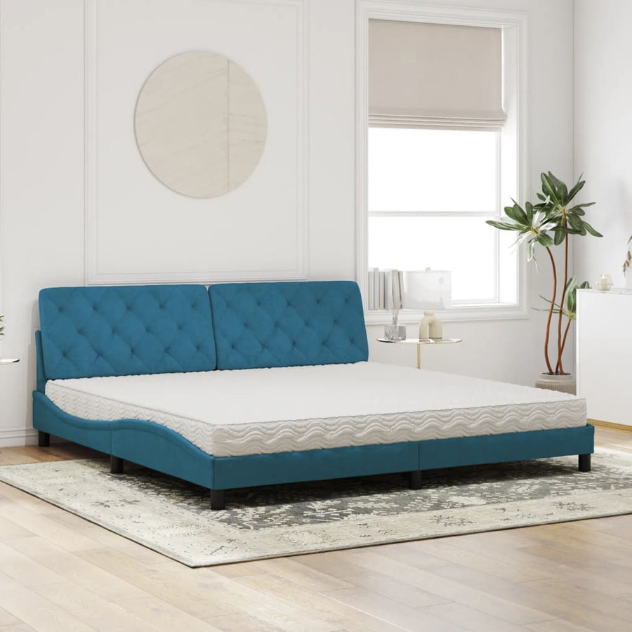 Bed met matras fluweel blauw 200x200 cm