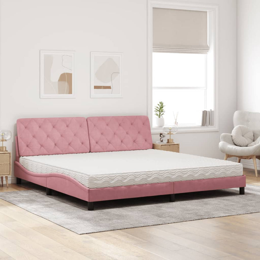 Bed met matras fluweel roze 200x200 cm