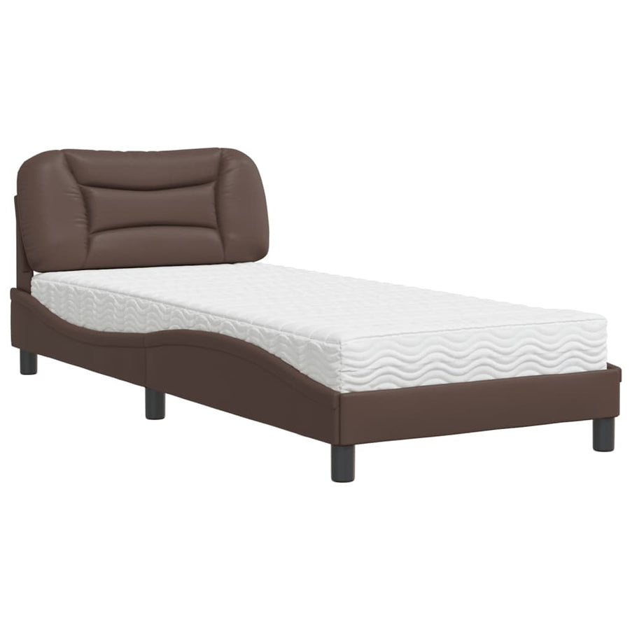 Bed met matras kunstleer bruin 80x200 cm