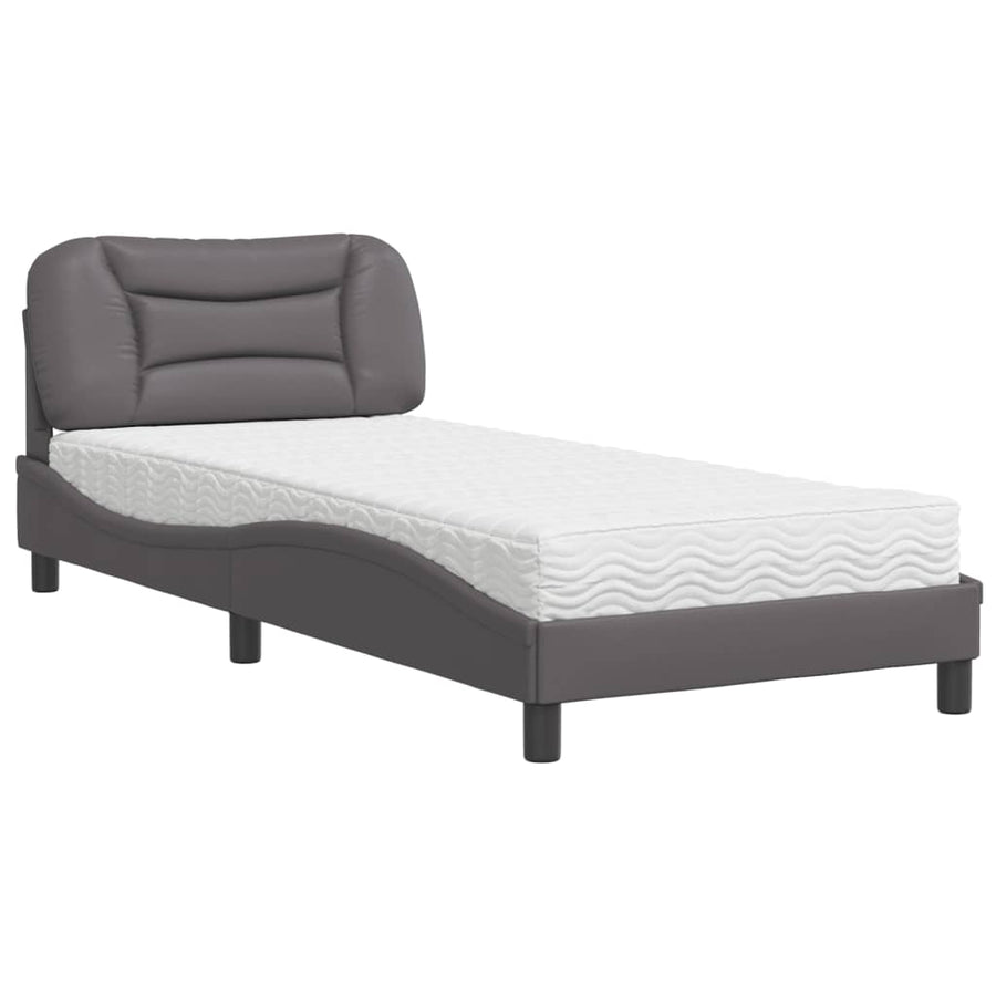Bed met matras kunstleer grijs 80x200 cm