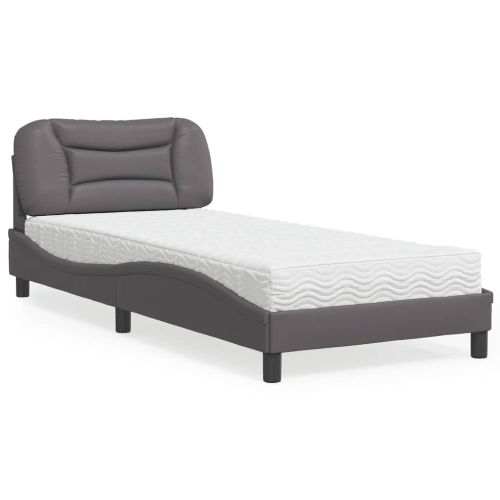 Bed met matras kunstleer grijs 80x200 cm