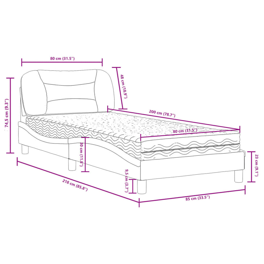 Bed met matras kunstleer cappuccinokleurig 80x200 cm