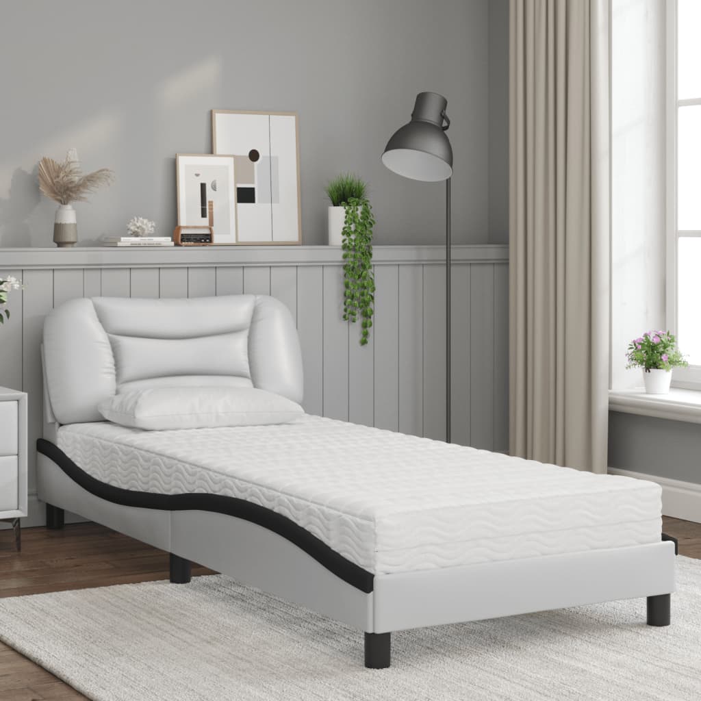 Bed Met Matras Kunstleer En 80 x 200 cm Wit en zwart