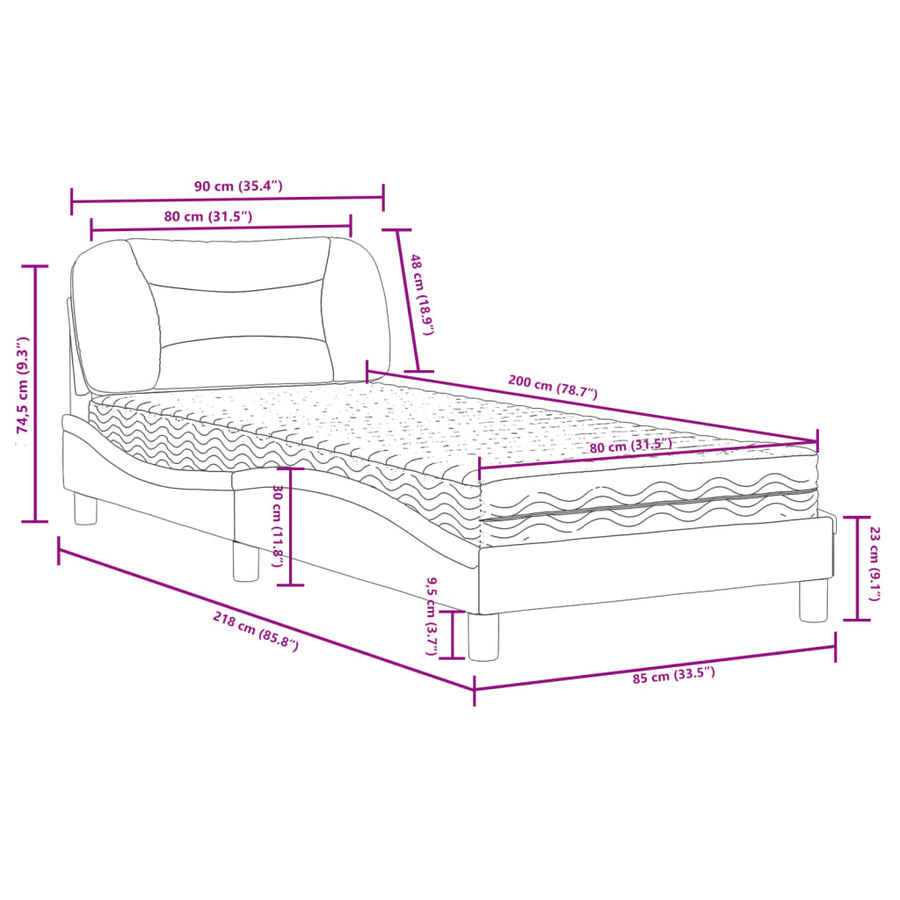 Bed Met Matras Kunstleer En 80 x 200 cm Wit en zwart