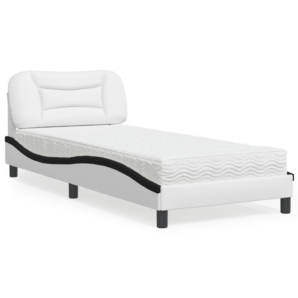Bed Met Matras Kunstleer En 80 x 200 cm Wit en zwart