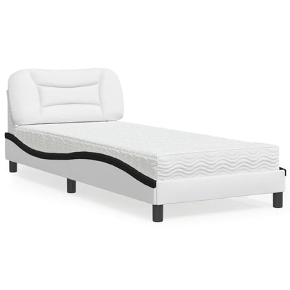 Bed Met Matras Kunstleer En 80 x 200 cm Wit en zwart