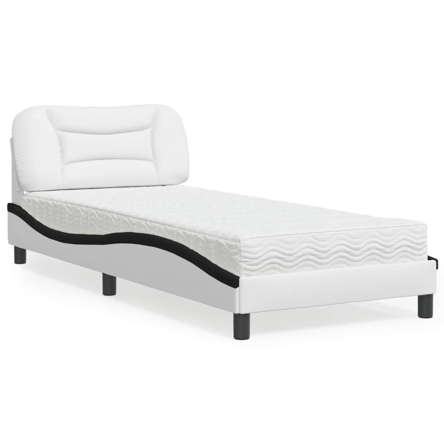 Bed Met Matras Kunstleer En 80 x 200 cm Wit en zwart
