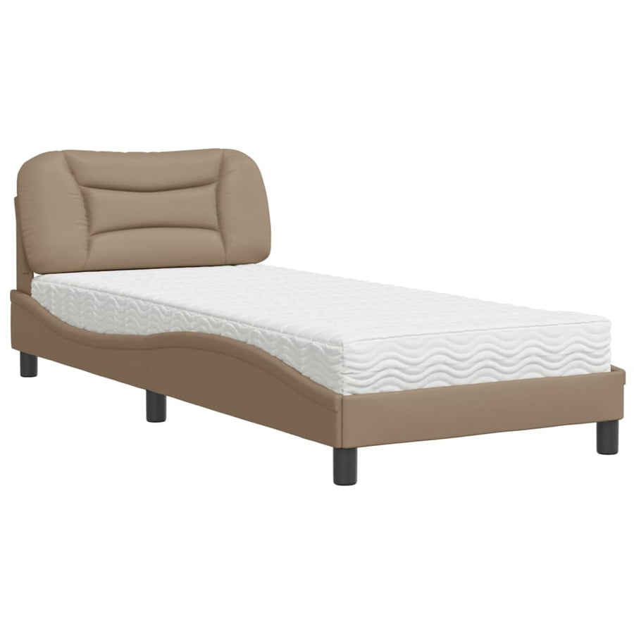 Bed met matras kunstleer cappuccinokleurig 90x190 cm