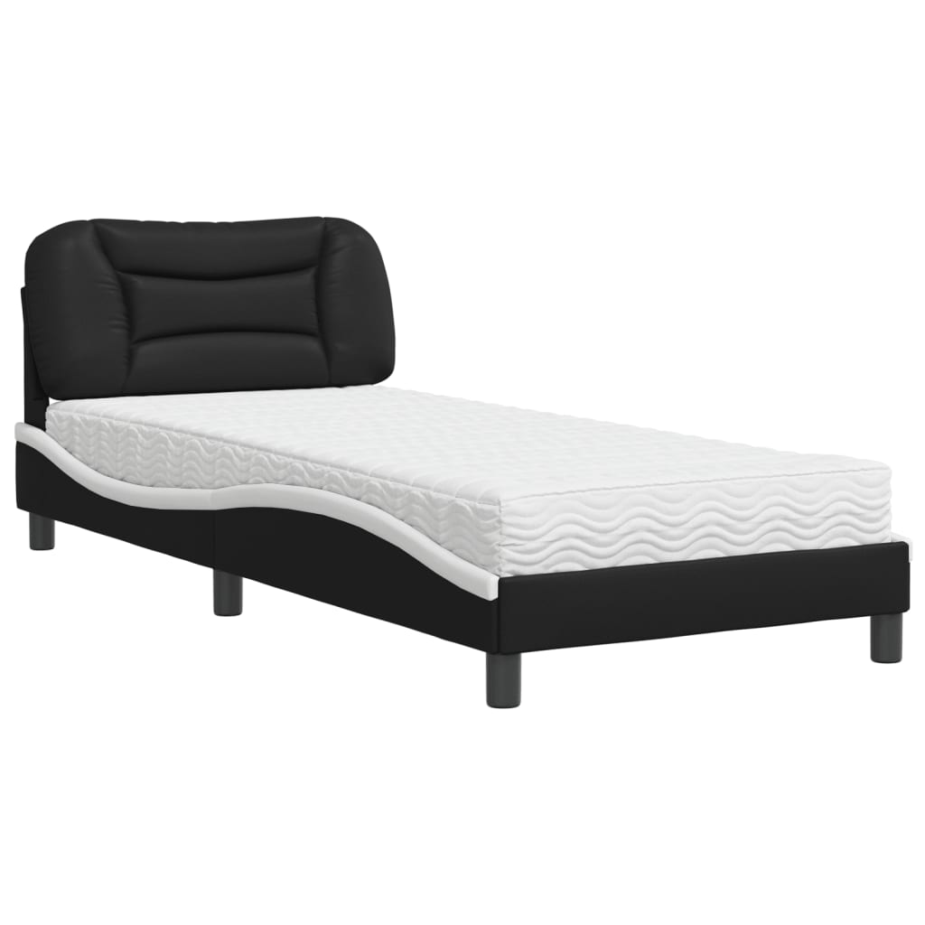 Bed met matras kunstleer zwart en wit 90x190 cm