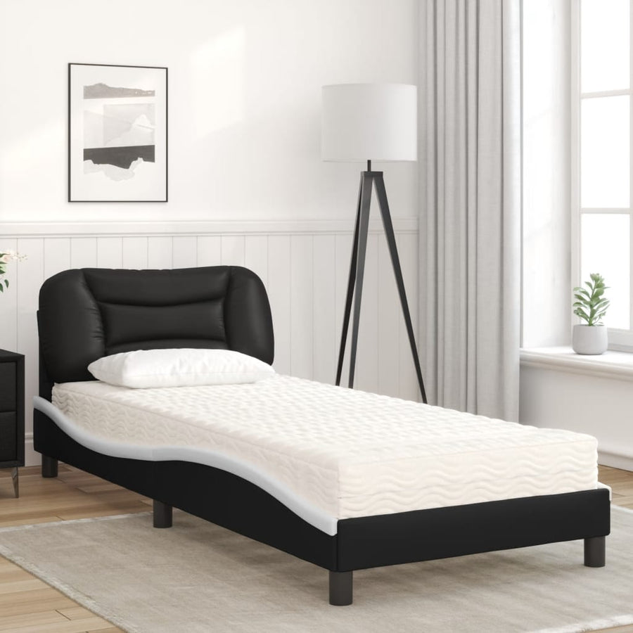 Bed met matras kunstleer zwart en wit 90x190 cm