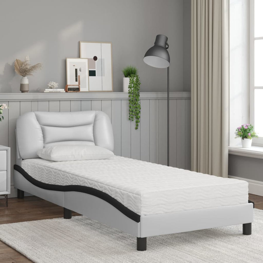 Bed met matras kunstleer wit en zwart 90x190 cm
