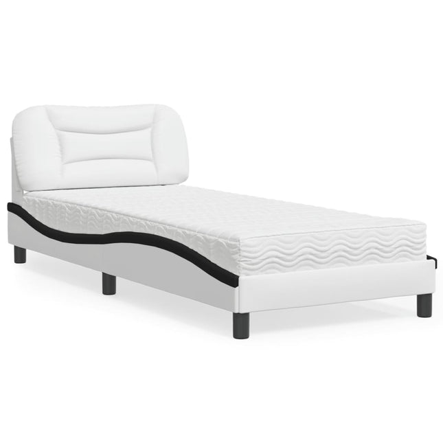 Bed met matras kunstleer wit en zwart 90x190 cm