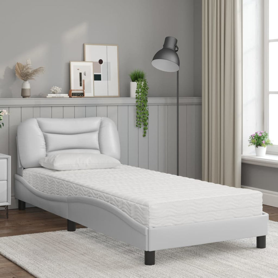 Bed met matras kunstleer wit 90x200 cm