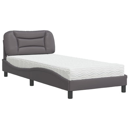 Bed met matras kunstleer grijs 90x200 cm