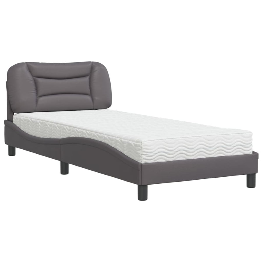 Bed met matras kunstleer grijs 90x200 cm