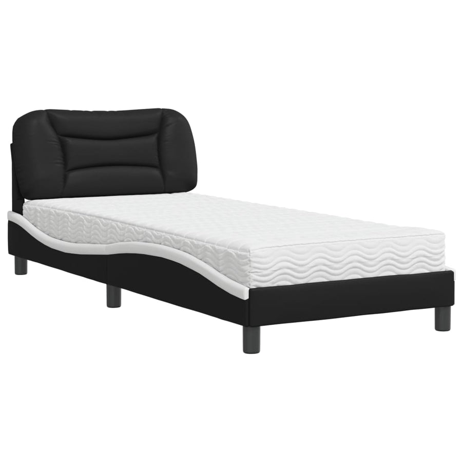 Bed met matras kunstleer zwart en wit 90x200 cm
