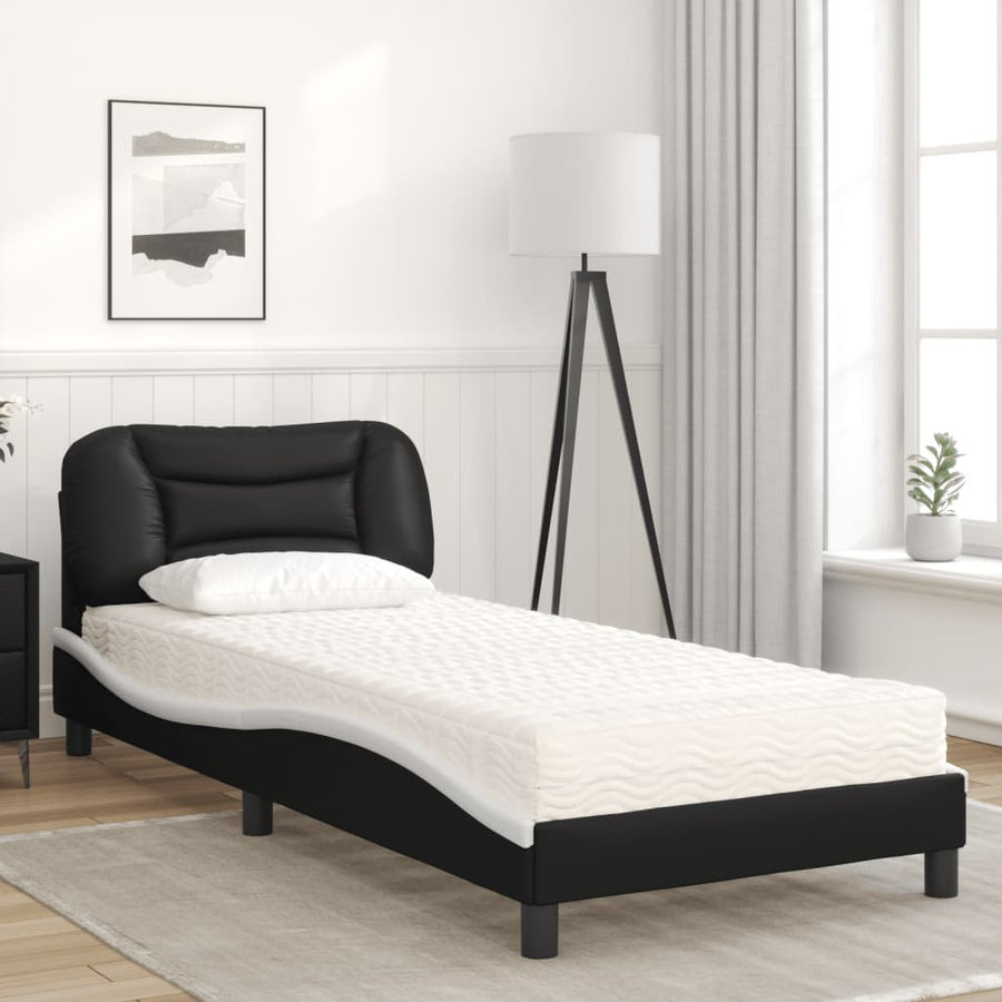 Bed met matras kunstleer zwart en wit 90x200 cm