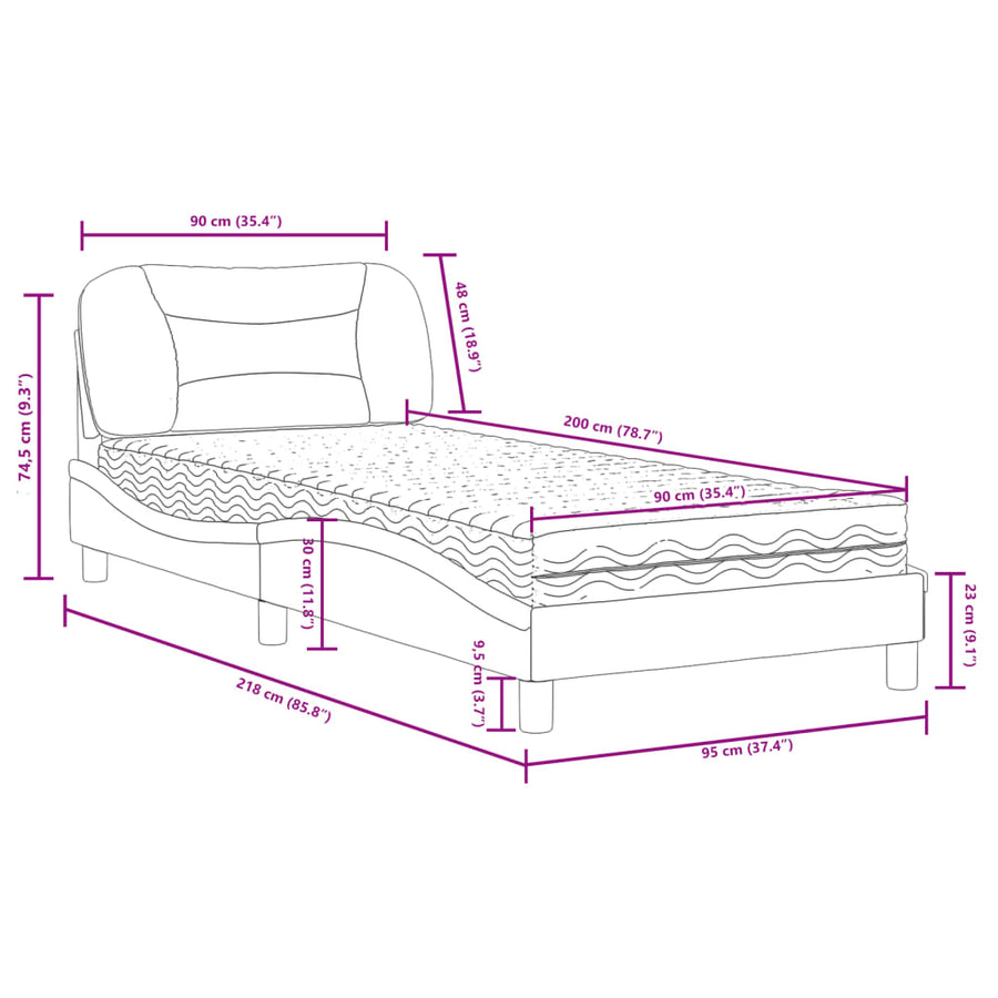 Bed met matras kunstleer zwart en wit 90x200 cm