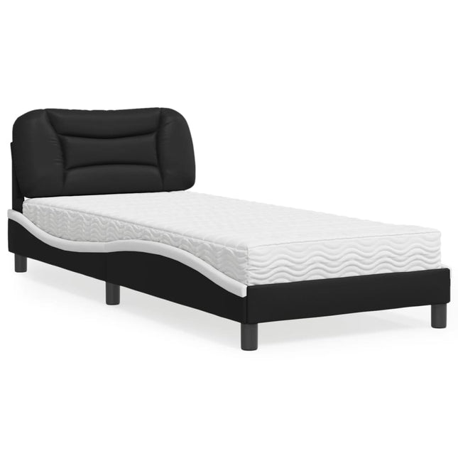 Bed met matras kunstleer zwart en wit 90x200 cm