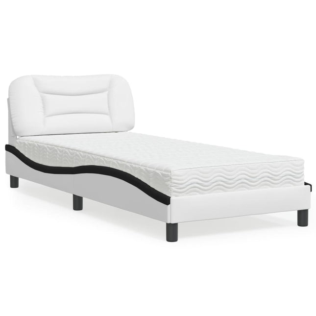 Bed met matras kunstleer zwart en wit 90x200 cm