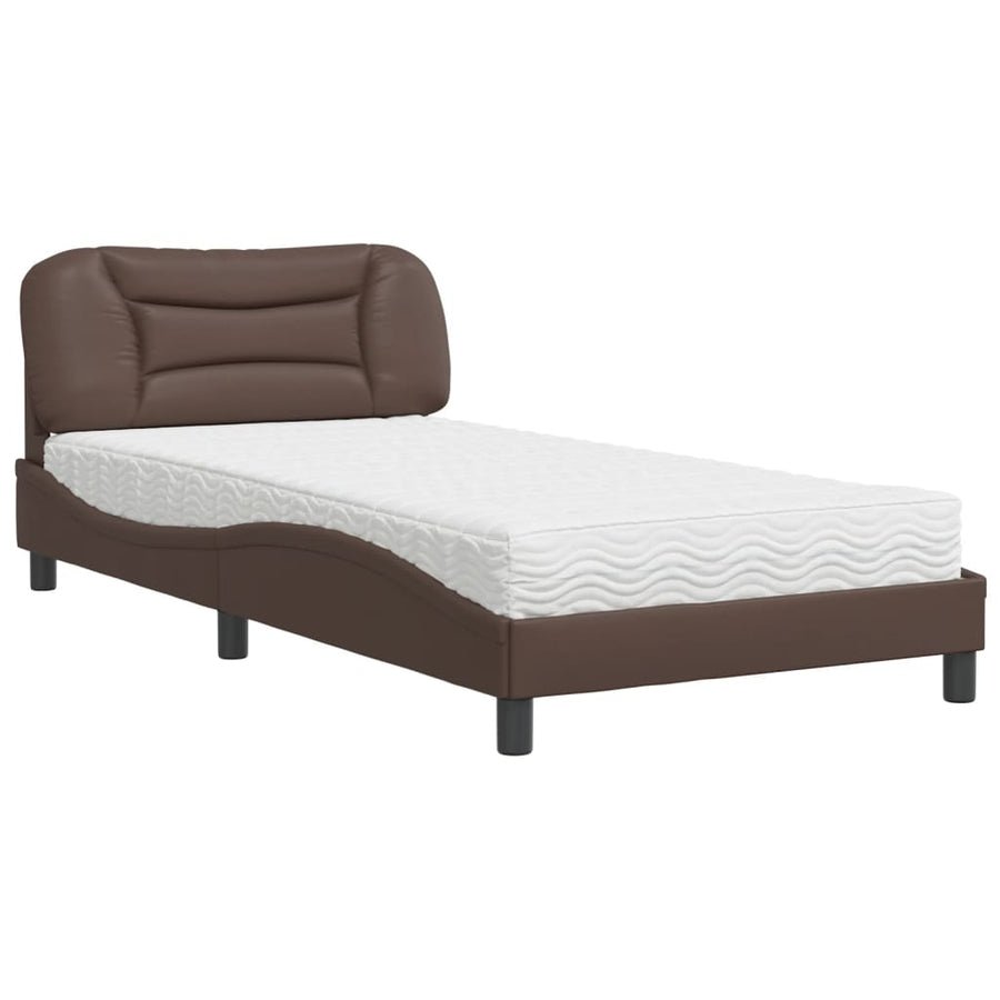 Bed met matras kunstleer bruin 100x200 cm