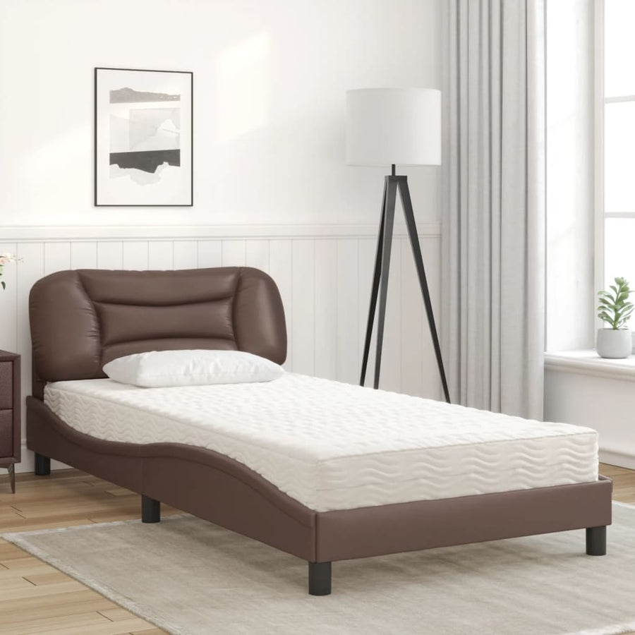 Bed met matras kunstleer bruin 100x200 cm