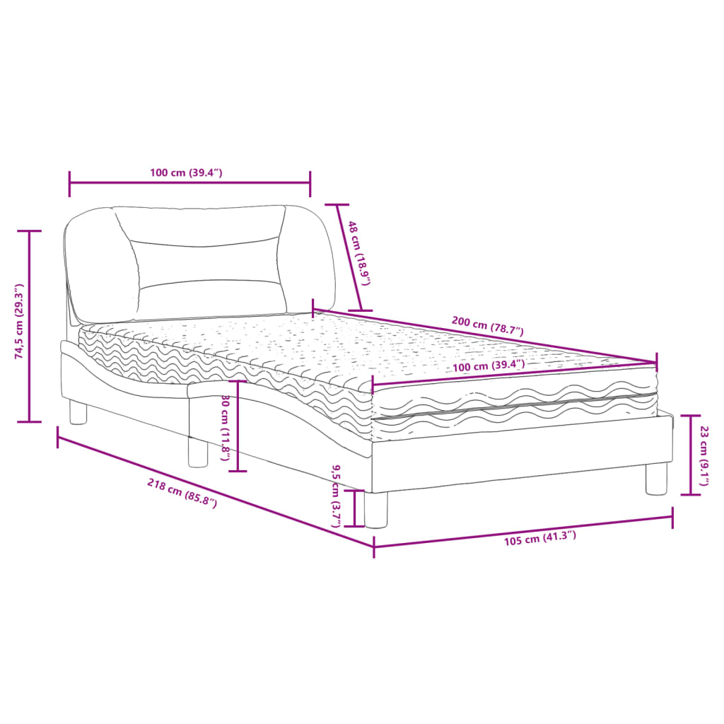Bed met matras kunstleer grijs 100x200 cm