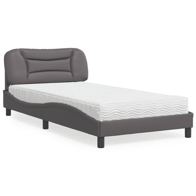 Bed met matras kunstleer grijs 100x200 cm