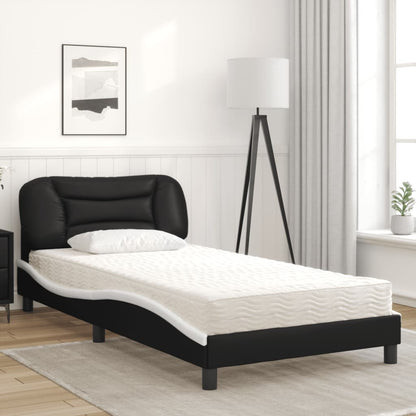 Bed met matras kunstleer zwart en wit 100x200 cm