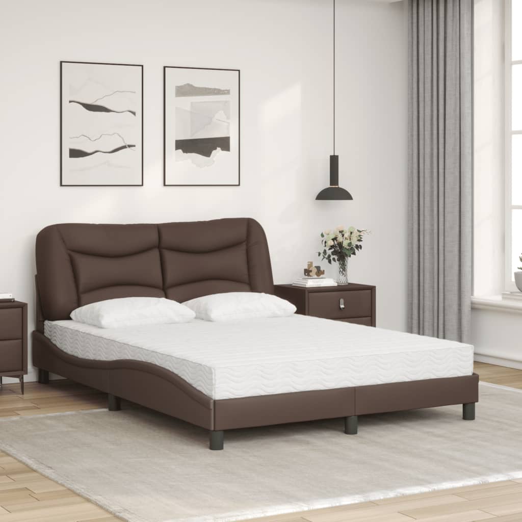 Bed met matras kunstleer bruin 140x190 cm