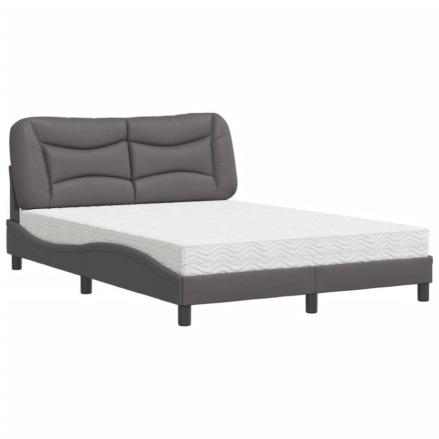 Bed met matras kunstleer grijs 140x190 cm