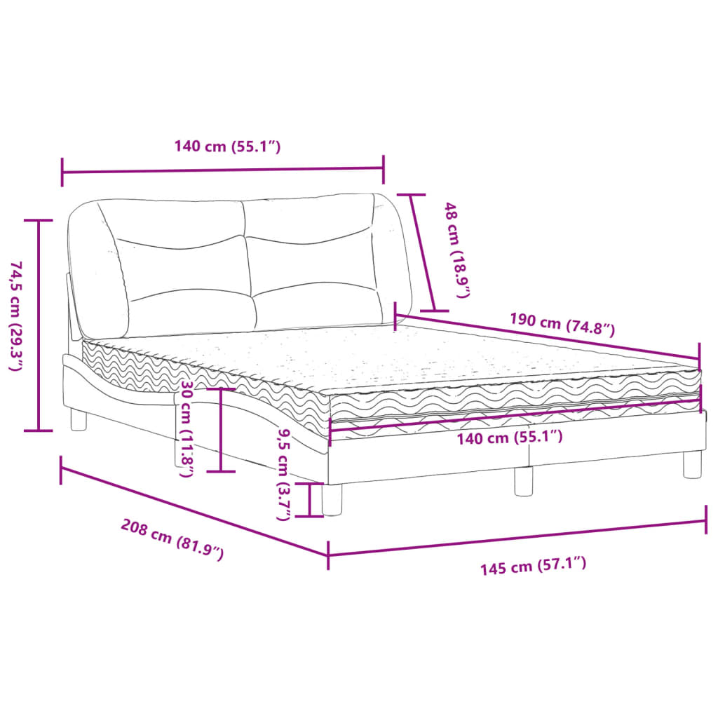 Bed met matras kunstleer grijs 140x190 cm
